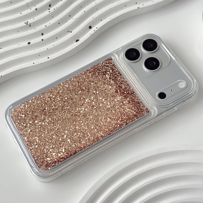PANDACAMEL Rose Pink Glitter Phone Case, Compatible with iPhone 16, Cute Clear Floating Quicksand, Transparent, Anti-Scratch, Yellowing Resistant, Designed for Women Girls Teen - Image 2