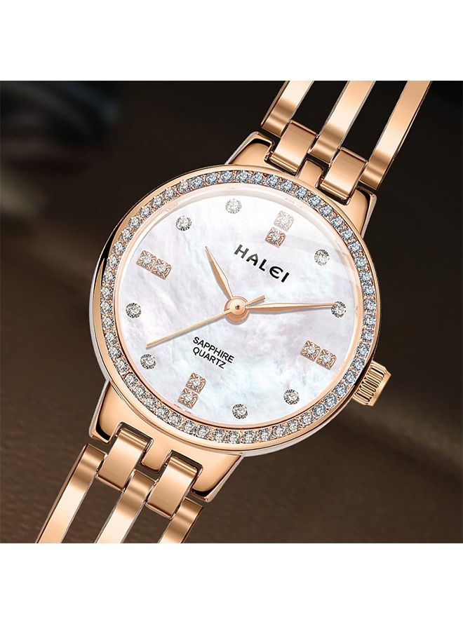 HALEI Luxury Shine Diamond Stainless Steel Ladies Bracelet Quartz Watch for Women Dial 25mm - Image 4
