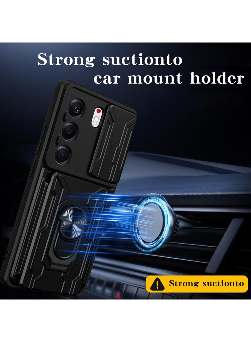 SanHu for TECNO Camon 40 Pro 5G Case, Card Holder & Slide Camera Lens Cover, Magnetic Ring Holder Kickstand Protective Phone Case for TECNO Camon 40 Pro 5G, Black - Image 5