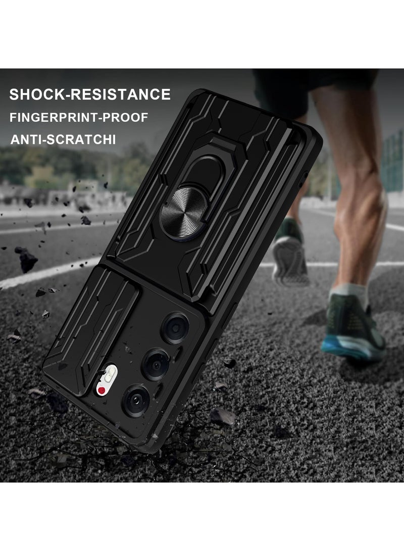 SanHu for TECNO Camon 40 Pro 5G Case, Card Holder & Slide Camera Lens Cover, Magnetic Ring Holder Kickstand Protective Phone Case for TECNO Camon 40 Pro 5G, Black - Image 4