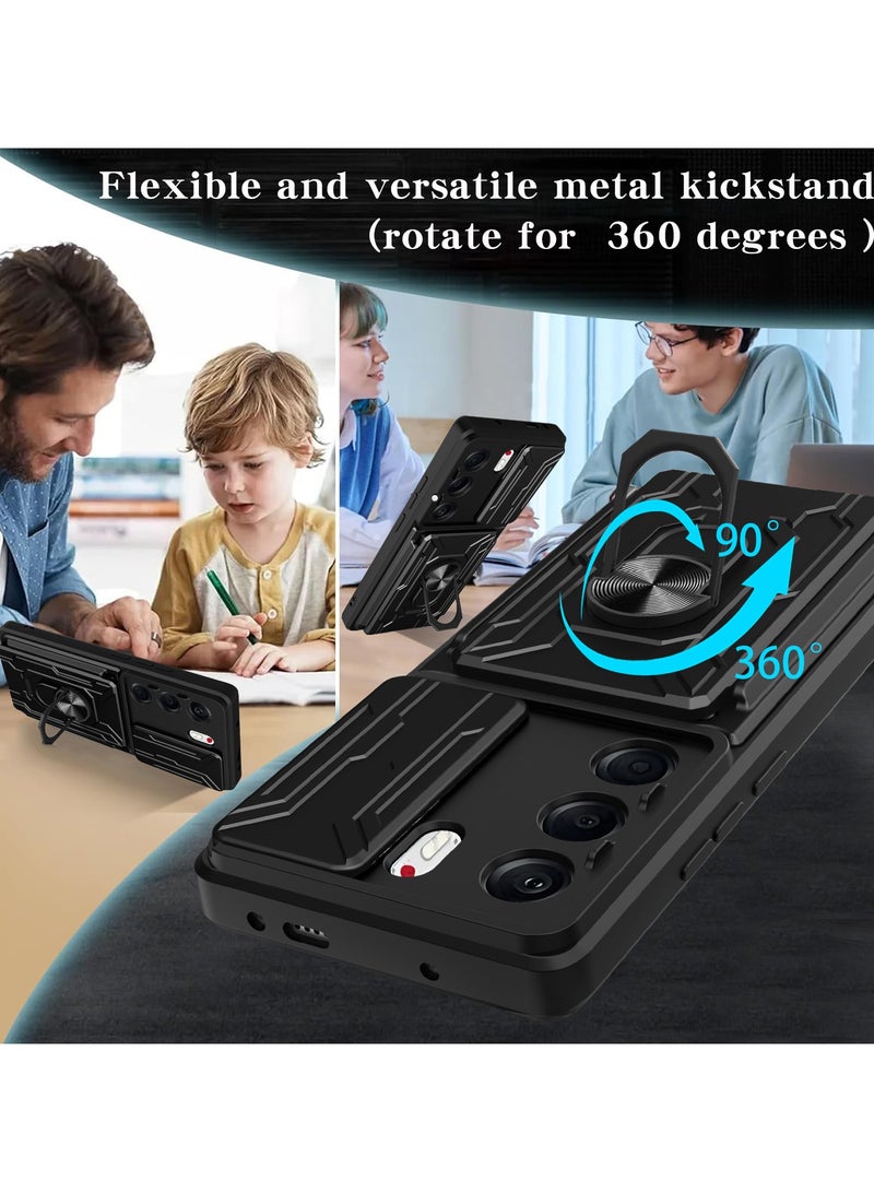 SanHu for TECNO Camon 40 Pro 5G Case, Card Holder & Slide Camera Lens Cover, Magnetic Ring Holder Kickstand Protective Phone Case for TECNO Camon 40 Pro 5G, Black - Image 2