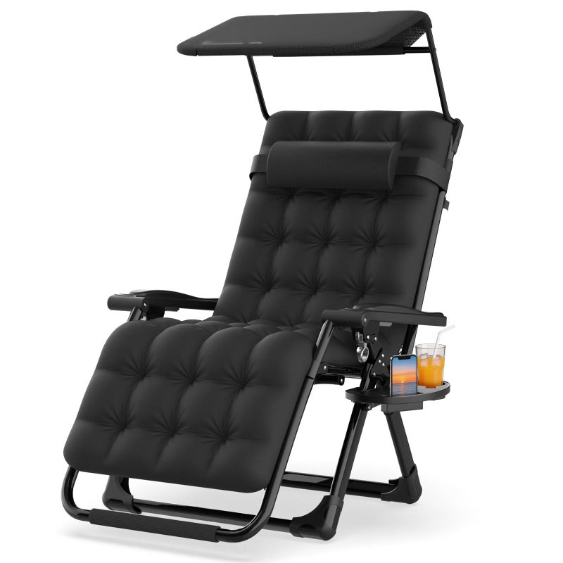 Suteck Zero Gravity Chair with Canopy, Reclining Camping Lounge Chair w/Removable Cushion, Upgraded Lock and Cup Holder, Reclining Patio Chairs Folding Recliner for Indoor and Outdoor - Image 1