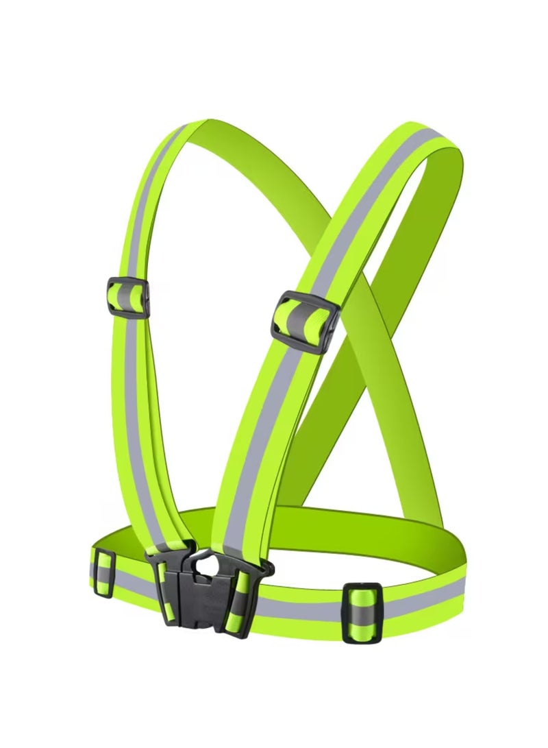 Yuwell 1 Piece Adjustable Reflective Safety Vest for Night Running & Cycling, High Visibility Elastic Reflective Belt with Straps for Jogging, Walking, Hiking, Construction, Traffic, Warehouse & Outdoor Safety Gear Green - Image 1