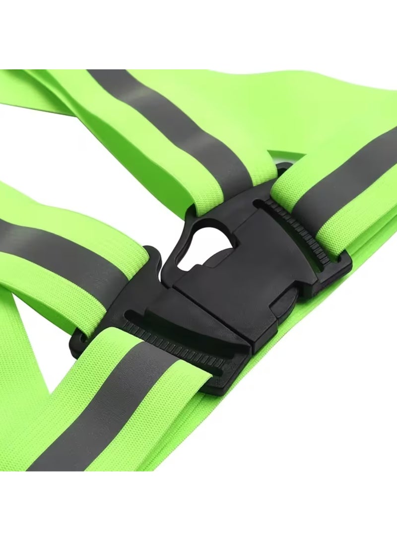 Yuwell 1 Piece Adjustable Reflective Safety Vest for Night Running & Cycling, High Visibility Elastic Reflective Belt with Straps for Jogging, Walking, Hiking, Construction, Traffic, Warehouse & Outdoor Safety Gear Green - Image 2
