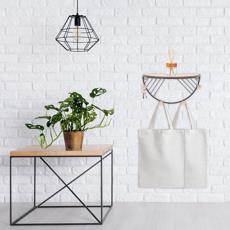 2 pcs Wall-mounted Storage Shelf Practical Storage Rack with Hooks - Image 5