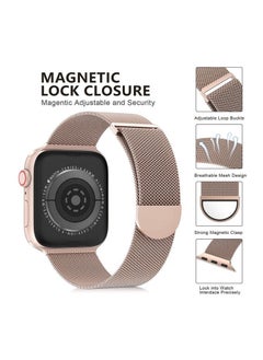 RiZOW RiZOW Milanese Metal Stainless Steel Mesh Loop Replacement Band Magnetic Clasp Compatible With Apple iWatch Band 7/6/5/4/3/2/1/SE 42mm/44mm/45mm, Champagne Red  - Image 3