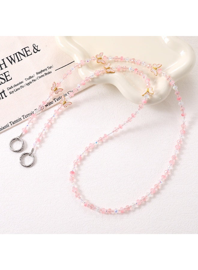 NIBEMINENT Super Cute Beaded Phone Charm – Trendy Phone Chain Wrist Strap, Shining Beads Chain Lanyard for Cell Phone