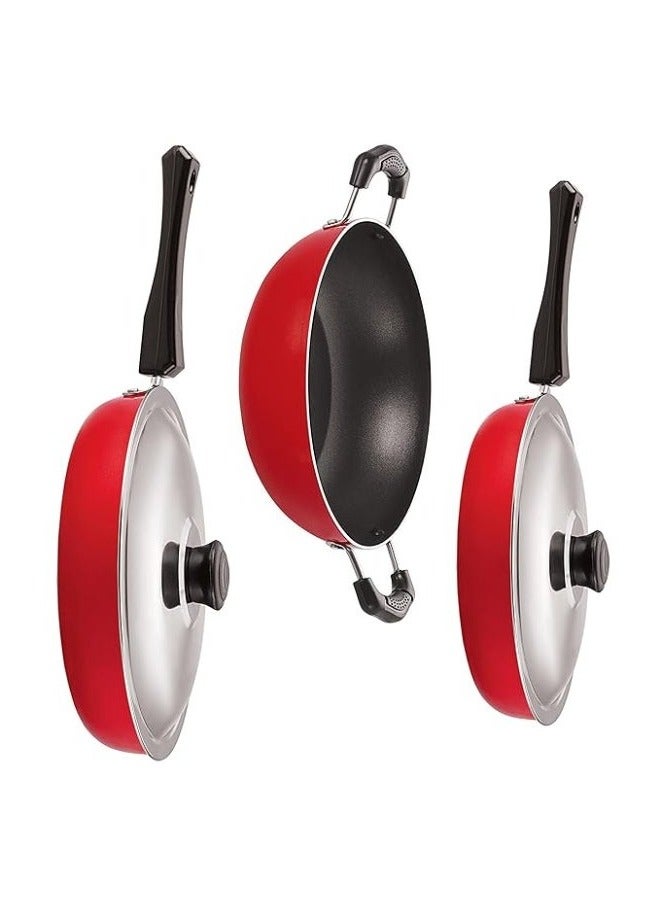 Nirlon Kitchen Utensils Premium Quality Non-Stick Cookware Set (Frying Pan 2 Liter with Stainless Steel Lid, Frying Pan 2.25 Liter with Stainless Steel Lid, Kadhai 2.5 Liter) - Image 3