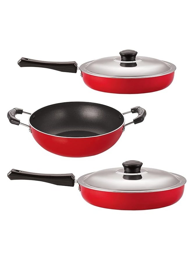 Nirlon Kitchen Utensils Premium Quality Non-Stick Cookware Set (Frying Pan 2 Liter with Stainless Steel Lid, Frying Pan 2.25 Liter with Stainless Steel Lid, Kadhai 2.5 Liter) - Image 1