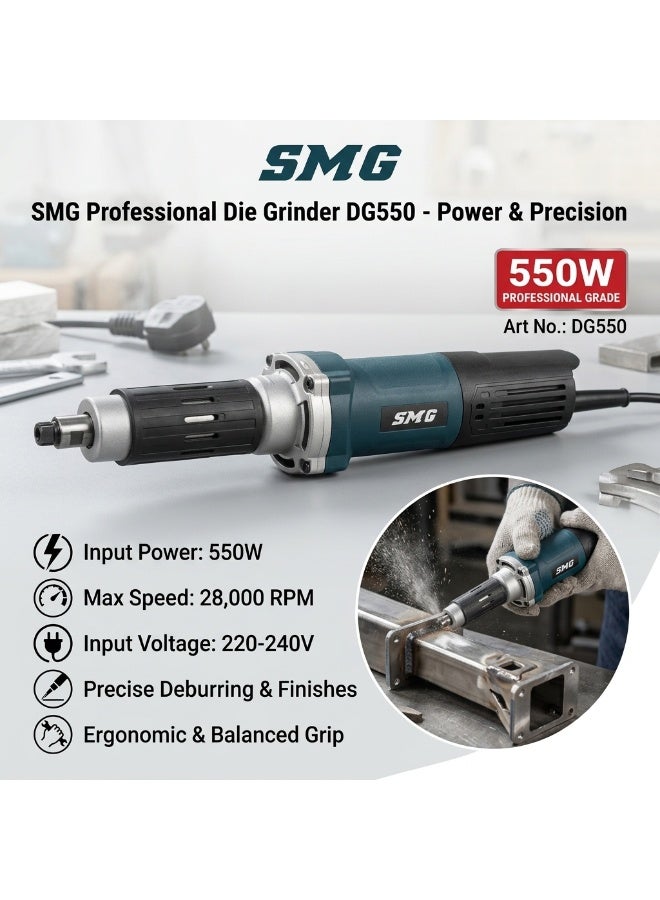 إس أم جي جلاخة قوالب SMG احترافية 550 واط - جلاخة مستقيمة كهربائية 6 مم عالية السرعة - 26,000 دورة في الدقيقة للمهام الصناعية، تلميع المعادن والنحت الدقيق - Image 2