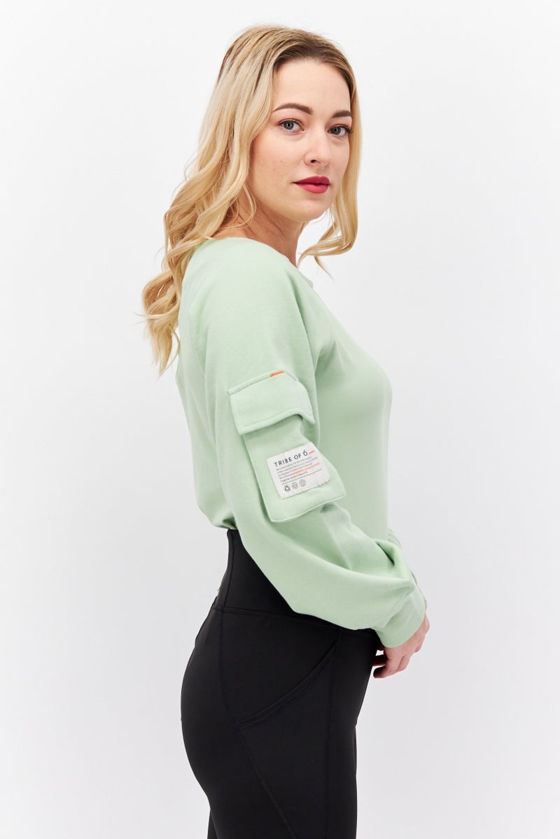 TRIBE OF 6 Women Plain Long Sleeves Bodysuit, Green - Image 2