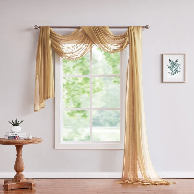 GOLD WINDOW SCARF VALANCE IN 360 INCH SIZE USE WINDOW SCARVES AS CANOPY BED OR BACKDROP CURTAINS CURTAIN SCARF OR SHEER FABRIC FOR DRAPING AMAZING 55 X 360 GOLD