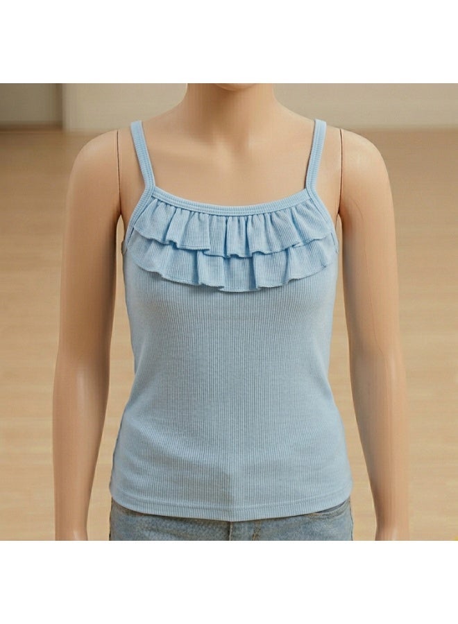 100% Cotton Girls' Top Set with Ruffles - 5 Pieces, Assorted Colors - Image 3