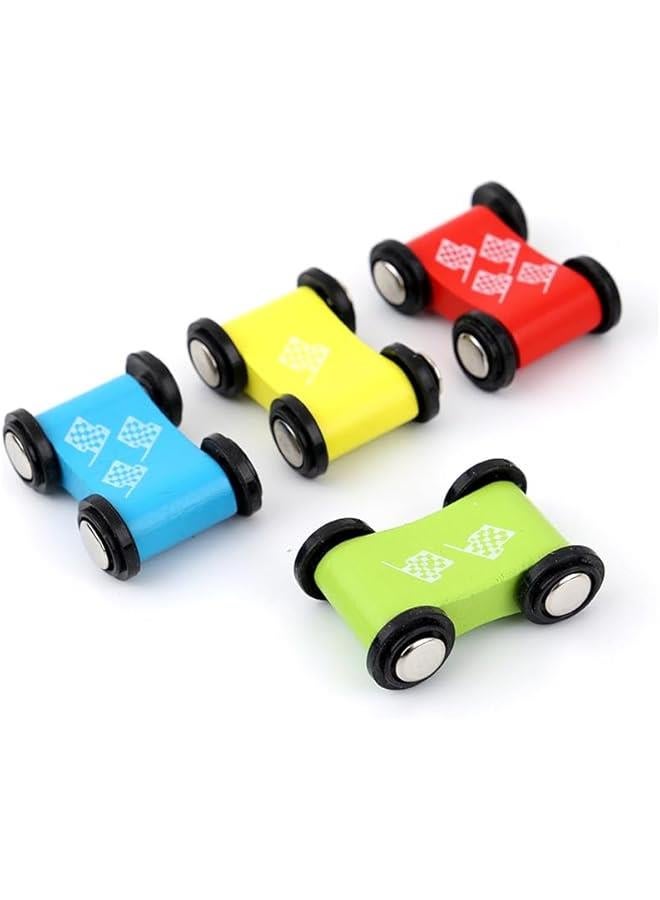 هوكور مضمار سباق خشبي للاطفال، مضمار سباق سيارة منحدر مع 4 سيارات صغيرة، العاب تعليمية ابداعية للاطفال الصغار بعمر 1-2 سنة، هدية للاولاد والبنات - Image 3