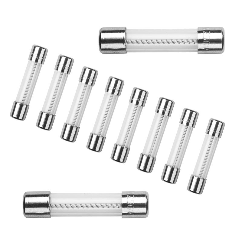 COMPSTUDIO 10Pcs T6AL250V 6x30mm 6A 250V Slow Blow Fuse T6AL Glass Slow-Acting 6 Amp Time-delay Fuse - Image 1