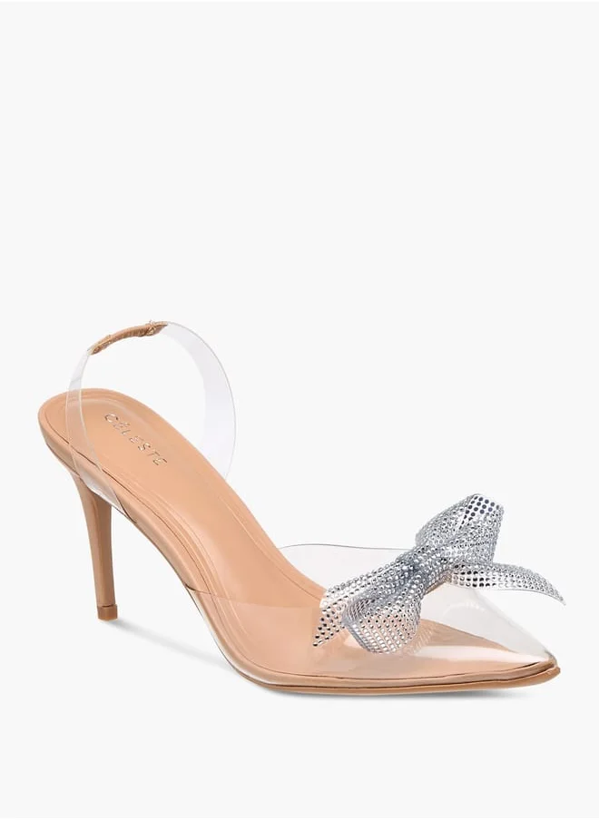 Celeste Women's Bow Embellished Slingback Shoes with Stiletto Heels