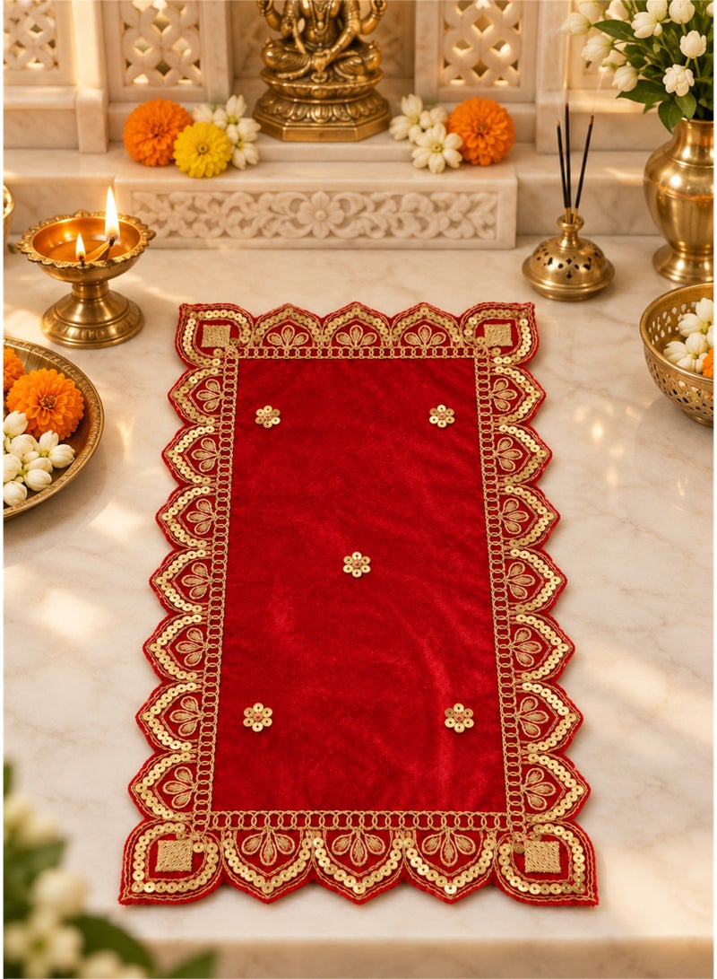 Madhoor Velvet Zardozi Decorative Pooja Aasan Red for Pooja, Deity Idol Placement & Home Temples, 7 x 12 Inches - Image 3