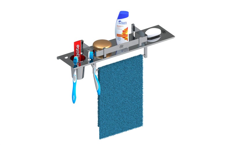 CSI INTERNATIONAL Stainless Steel 4 in 1 Multipurpose Bathroom Shelf/Rack/Towel Hanger/Tumbler Holder/Soap Dish/Bathroom Accessories (18 x 5 Inches) - Image 2