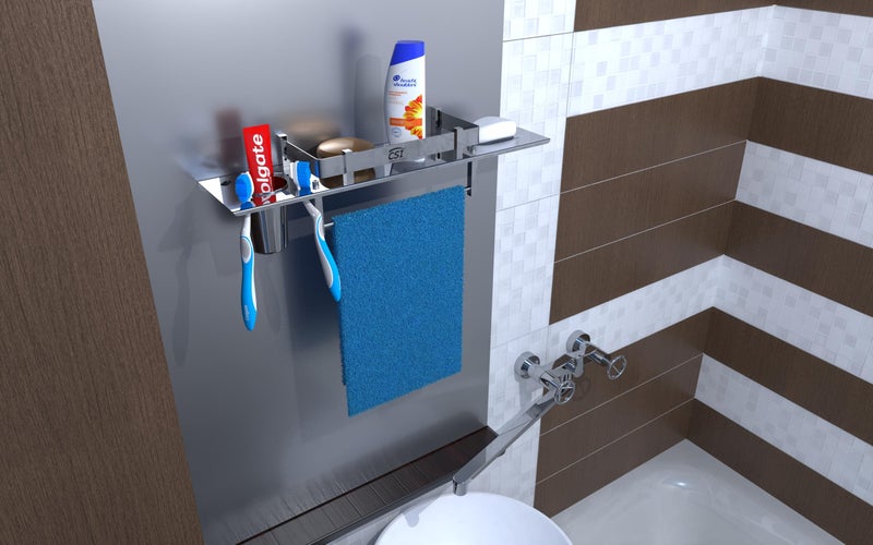 CSI INTERNATIONAL Stainless Steel 4 in 1 Multipurpose Bathroom Shelf/Rack/Towel Hanger/Tumbler Holder/Soap Dish/Bathroom Accessories (18 x 5 Inches) - Image 4