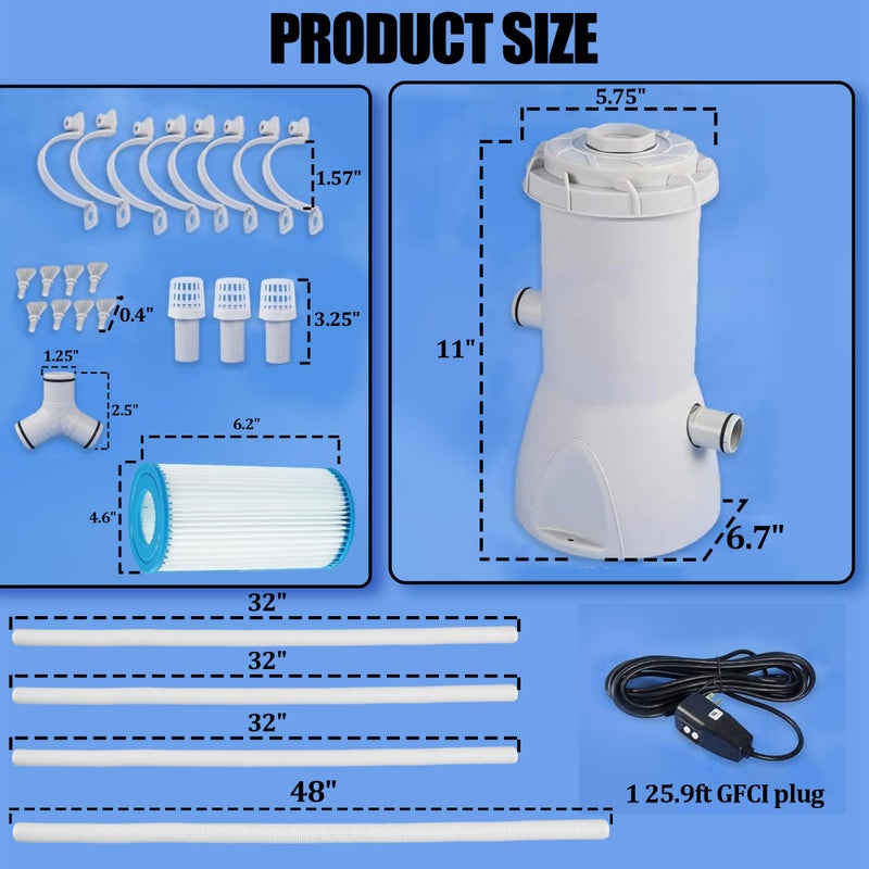 TonGass 800 GPH Pool Filter Pump for Above Ground Pools, Powerful Circulation System with Filter Cartridge, GFCI Safety Protection, Easy to Install Pool Pump for Pools up to 5000 Gallons - Image 2