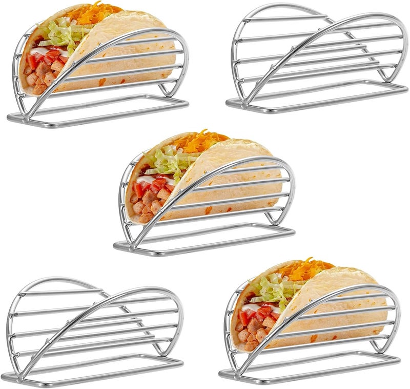 BSTKEY Taco Holders Set of 5, Stainless Steel Taco Stand, Soft or Hard Shell Taco Rack for Taco Bar, Burritos and Tortillas Holder for Kitchen Restaurant - Image 1