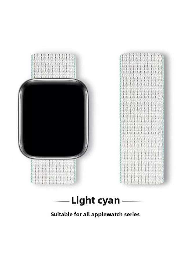 Generic - Suitable For Iwatch1-s9 Strap Light Mint/Ocean Blue Nylon Loop Velcro Wristband For Apple Watch Strap-Color:38# Light Green-Specifications:42/44/45/49mm - Image 1