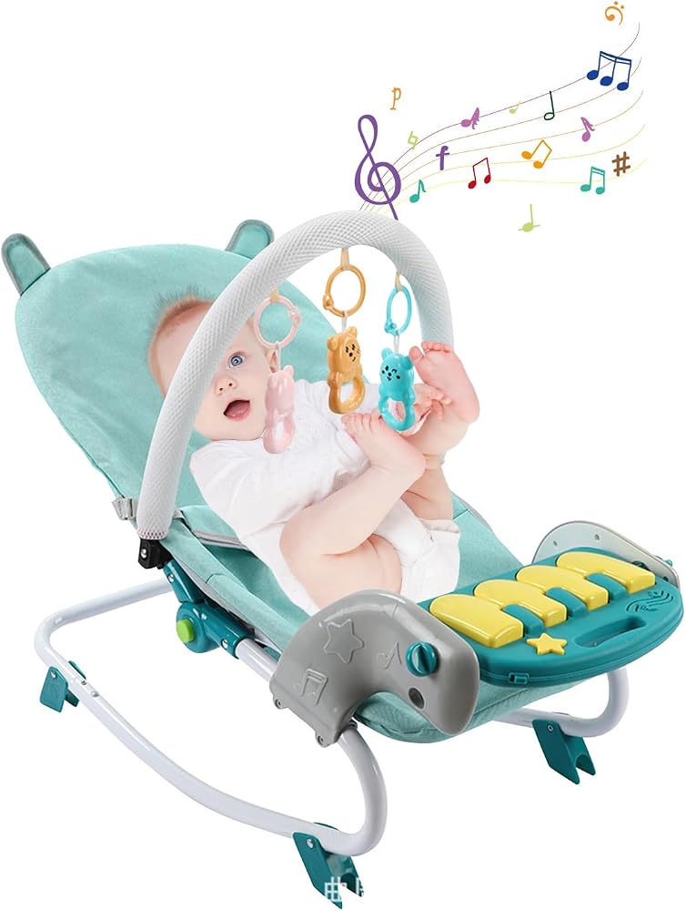 Sharpdo Adjustable Portable Baby Rocker, Baby Swing With Adjustable Music Panel-Blue - Image 1