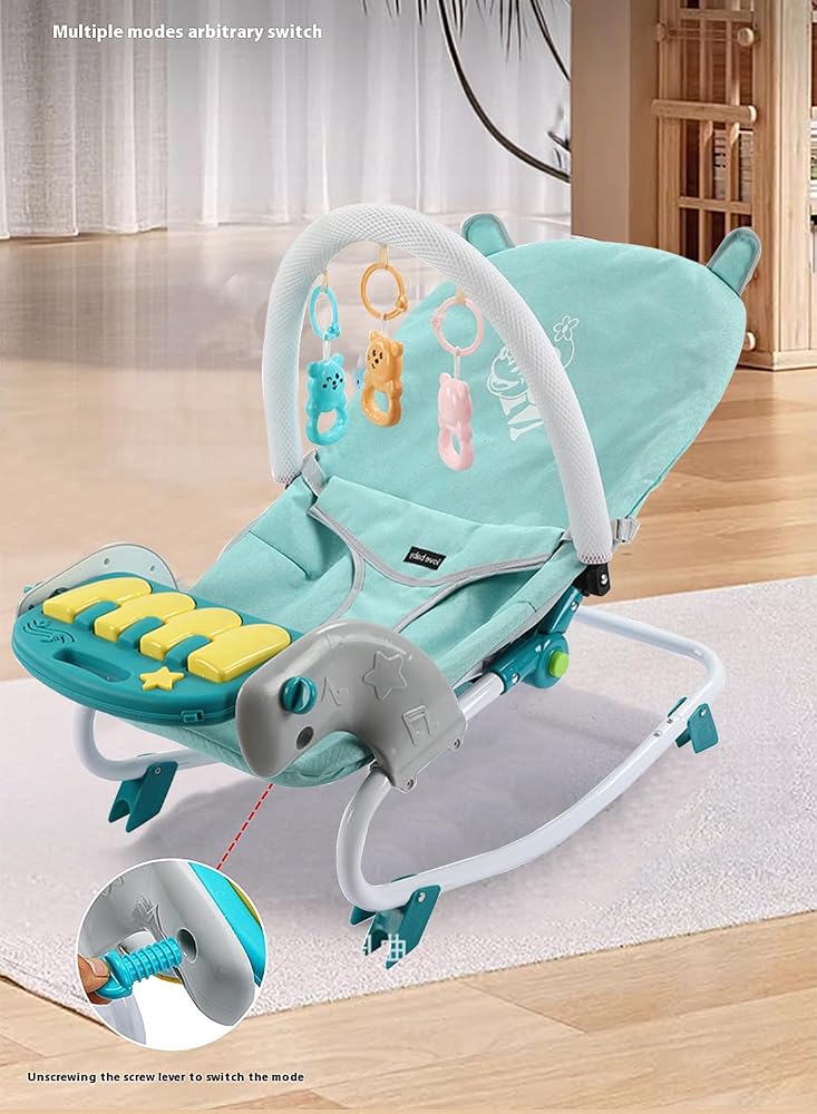 Sharpdo Adjustable Portable Baby Rocker, Baby Swing With Adjustable Music Panel-Blue - Image 5