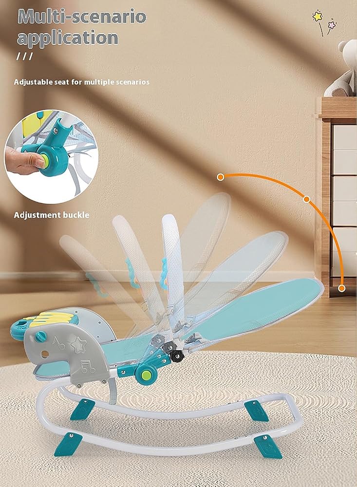 Sharpdo Adjustable Portable Baby Rocker, Baby Swing With Adjustable Music Panel-Blue - Image 3
