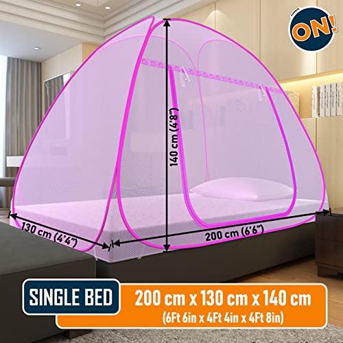 KOLAR Supreme On Pink Mosquito Net For Single Bed, 6.5 Feet X 4 Feet Premium Pink Machardani, Strong And Durable, Tent Type, Foldable, Corrosion Resistant [200 Cm X 130 Cm X 140 Cm] - Image 3