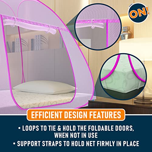 KOLAR Supreme On Pink Mosquito Net For Single Bed, 6.5 Feet X 4 Feet Premium Pink Machardani, Strong And Durable, Tent Type, Foldable, Corrosion Resistant [200 Cm X 130 Cm X 140 Cm] - Image 5