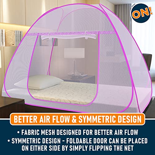 KOLAR Supreme On Pink Mosquito Net For Single Bed, 6.5 Feet X 4 Feet Premium Pink Machardani, Strong And Durable, Tent Type, Foldable, Corrosion Resistant [200 Cm X 130 Cm X 140 Cm] - Image 4