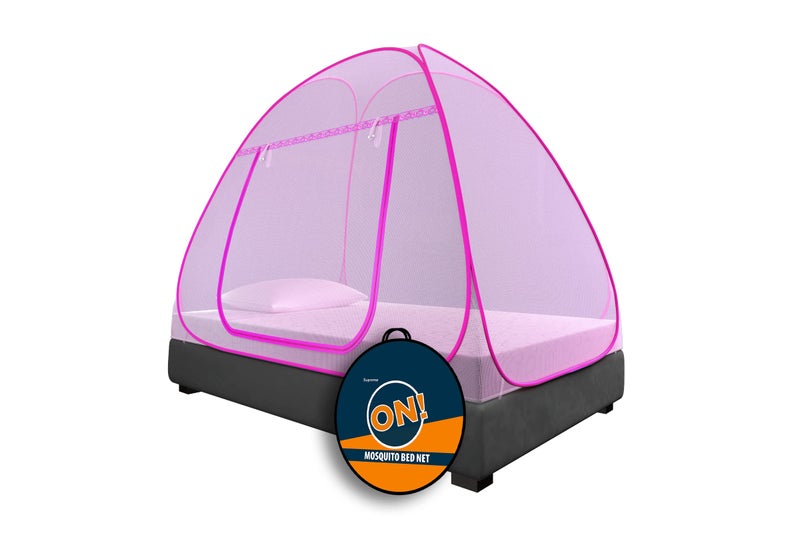 KOLAR Supreme On Pink Mosquito Net For Single Bed, 6.5 Feet X 4 Feet Premium Pink Machardani, Strong And Durable, Tent Type, Foldable, Corrosion Resistant [200 Cm X 130 Cm X 140 Cm] - Image 1