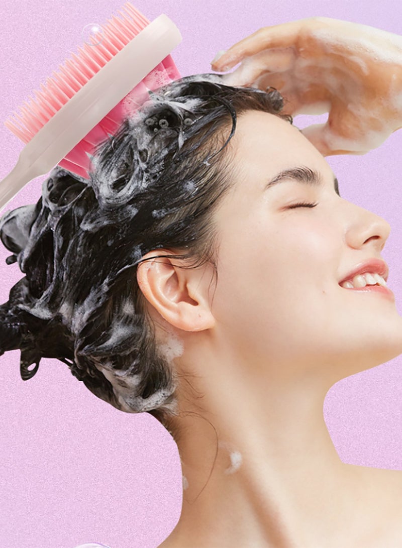 2-in-1 Scalp Massager Shampoo Brush, Scalp Scrubber for Hair Growth & Dandruff Removal, Hair Scrubber with Soft Silicone Bristles, Wet Dry Scalp Exfoliator for Scalp Care, Pink - Image 3