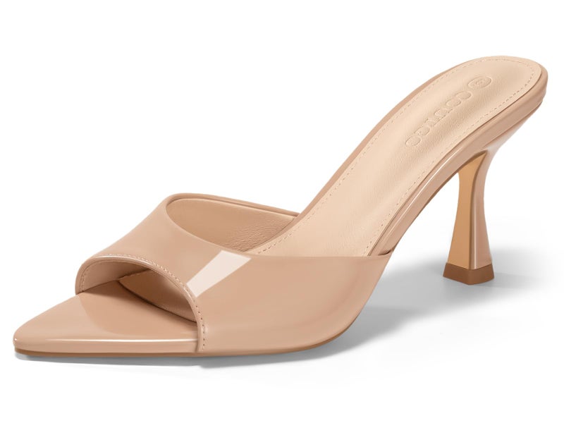 Coutgo Womens Heeled Mules Pointed Peep Toe High Heels Slip On Backless Mule Sandals Dress Shoes, Nude, Size 9 - Image 1