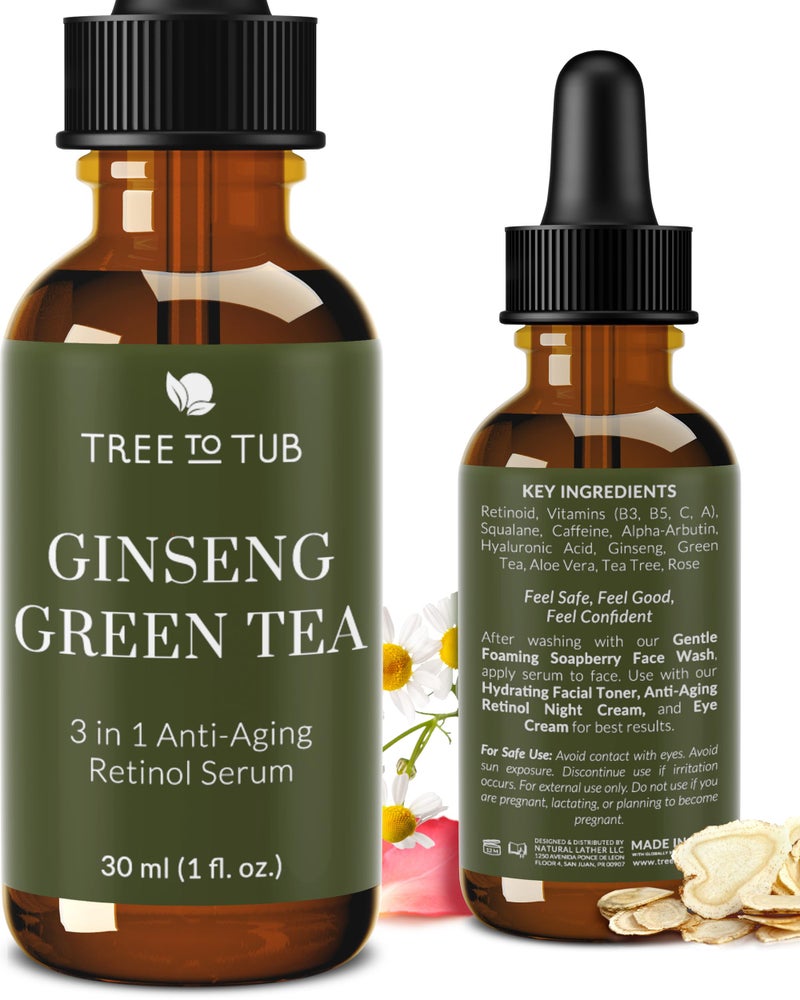Tree To Tub Anti Aging Retinol, Vitamin C, Hyaluronic Acid Serum for Face & Wrinkles - Hydrating Facial Serum for Dry & Sensitive Skin, Night Serum for Women & Men w/Vitamin A, E, Glycolic Acid - Image 1