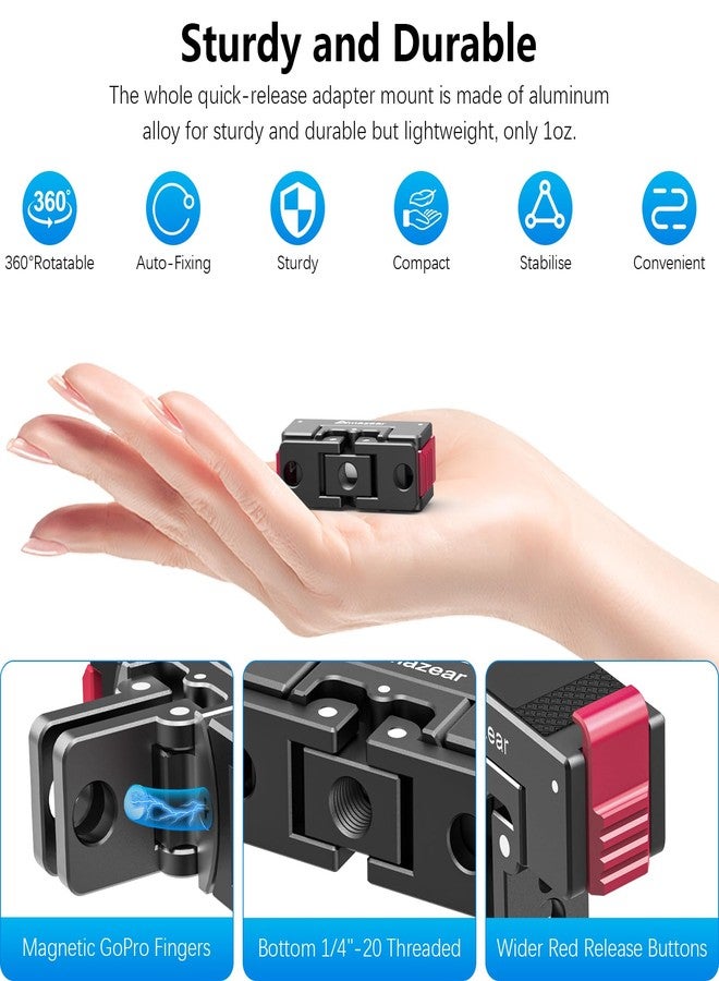AMAZEAR Metal Magnetic Quick-Release Mount for DJI OSMO 360 Action 5 Pro Accessories, Upgraded Aluminum Alloy QR Adapter for Action 3/4 with Horizontal Rotation Fuction, Black-Red - Image 2