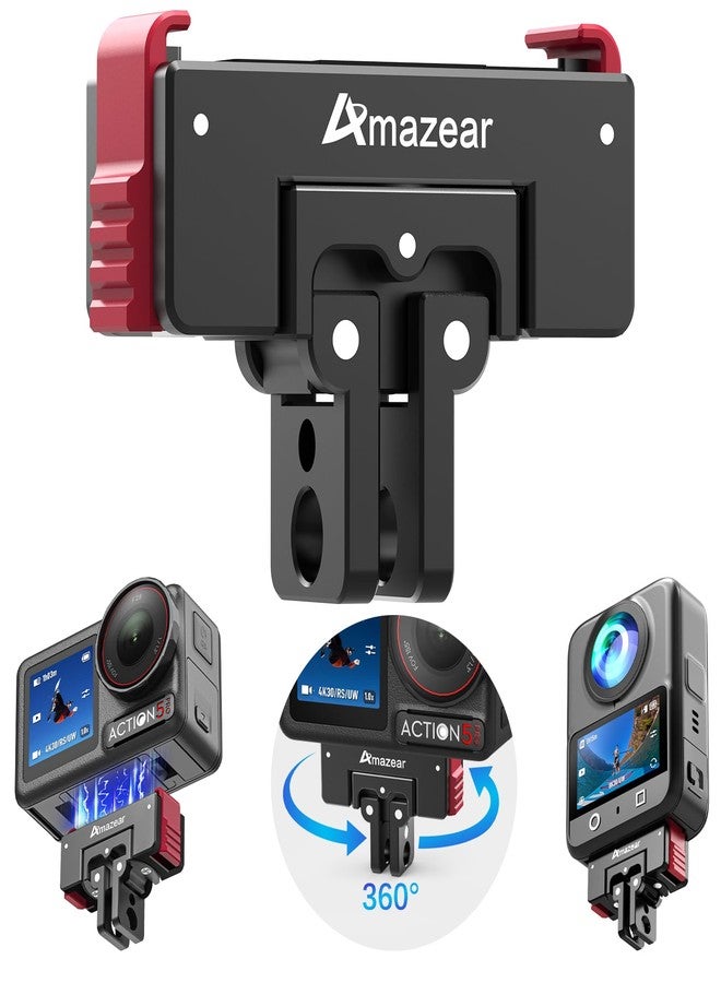 AMAZEAR Metal Magnetic Quick-Release Mount for DJI OSMO 360 Action 5 Pro Accessories, Upgraded Aluminum Alloy QR Adapter for Action 3/4 with Horizontal Rotation Fuction, Black-Red - Image 1