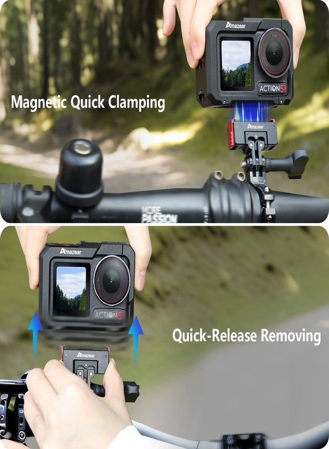 AMAZEAR Metal Magnetic Quick-Release Mount for DJI OSMO 360 Action 5 Pro Accessories, Upgraded Aluminum Alloy QR Adapter for Action 3/4 with Horizontal Rotation Fuction, Black-Red - Image 5