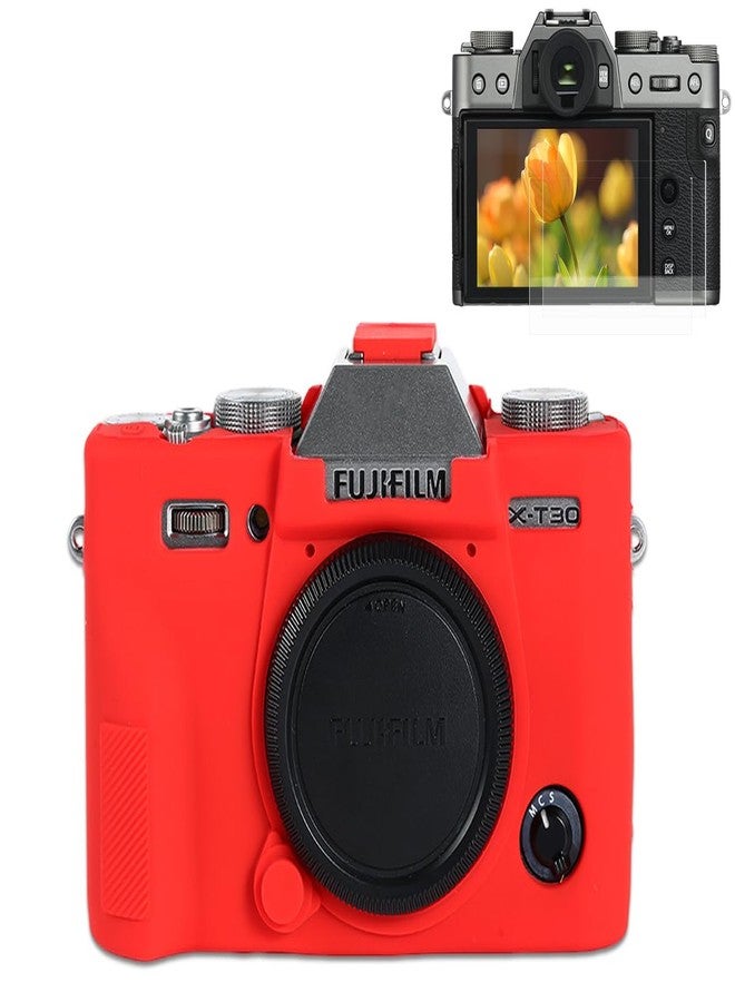 Pocoukate Case for Fuji XT30 / XT30 II Camera, Soft Silicone Protective Cover Skin with Screen Protector Accessories (Red) - Image 1