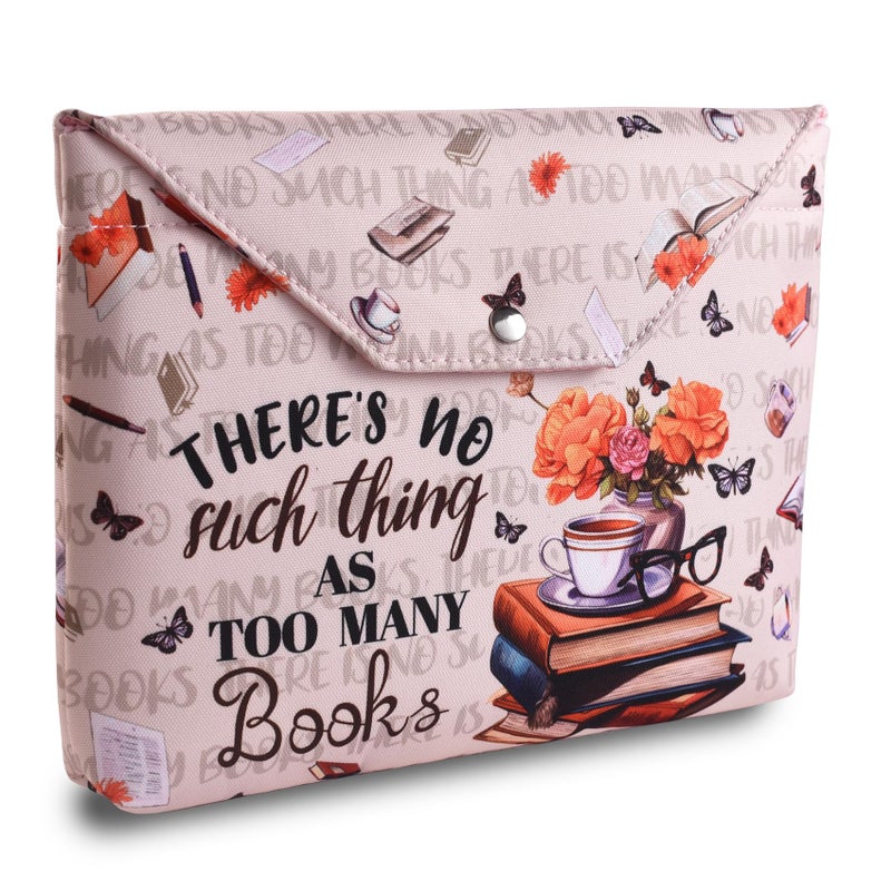 LParkin Book Sleeve Cover with Zipper, There is No Such Thing As Too Many Books Protector Pouch, Washable Fabric Book Sleeves, 11 x 9 Inch Kindle Sleeve Book Lover Gifts Bookish Gifts - Image 1