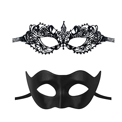 IncreDecor Couple Masquerade Lace Mask Set, Fit for Women and Men Venetian Halloween Masks, Specially for Costume, Mardi Gras (Fashionable Couple) - Image 1