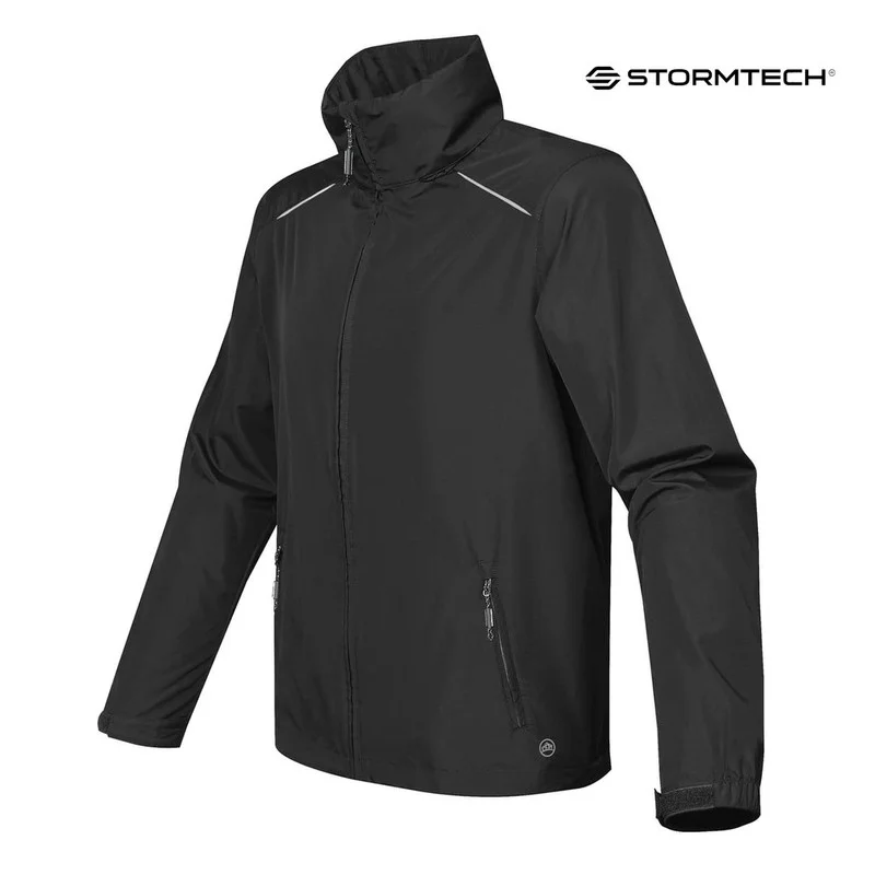 ستورمتيك Stormtech Nautilus Performance Shell Lightweight Wind & Rain Jacket for Men, Packs into Its Own Pocket, Adjustable Hood & Hem, Reflective Trim – Ideal for Outdoor, Travel & Everyday (Black)