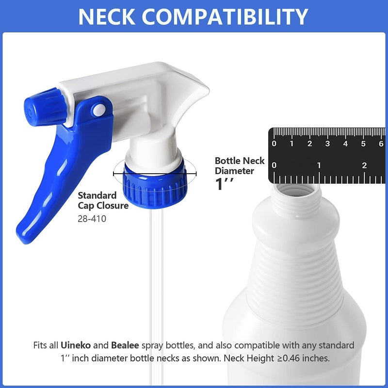 Uineko Bealee Replacement Trigger Sprayer Nozzle (6 Pack) for 16oz / 24oz / 32oz Bottles, Heavy Duty Chemical Resistant Mister Spray Head Part w/ 10.2 Inch Tube Fits 28-410 Plastic Spraying Bottle - Image 3