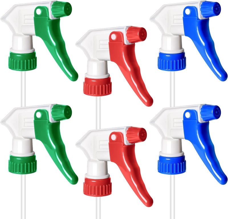 Uineko Bealee Replacement Trigger Sprayer Nozzle (6 Pack) for 16oz / 24oz / 32oz Bottles, Heavy Duty Chemical Resistant Mister Spray Head Part w/ 10.2 Inch Tube Fits 28-410 Plastic Spraying Bottle - Image 1