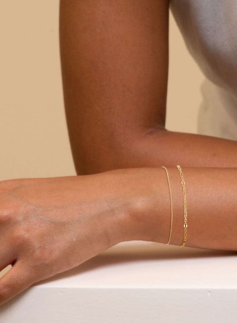 Gold Bracelets for Women, 14K Dainty Gold Plated Stackable Bracelets for Women Trendy Gold Bracelet Stack Set Waterproof Chain Bracelets Paperclip Adjustable Tennis Minimalist Tiny Cute Jewelry - Image 3