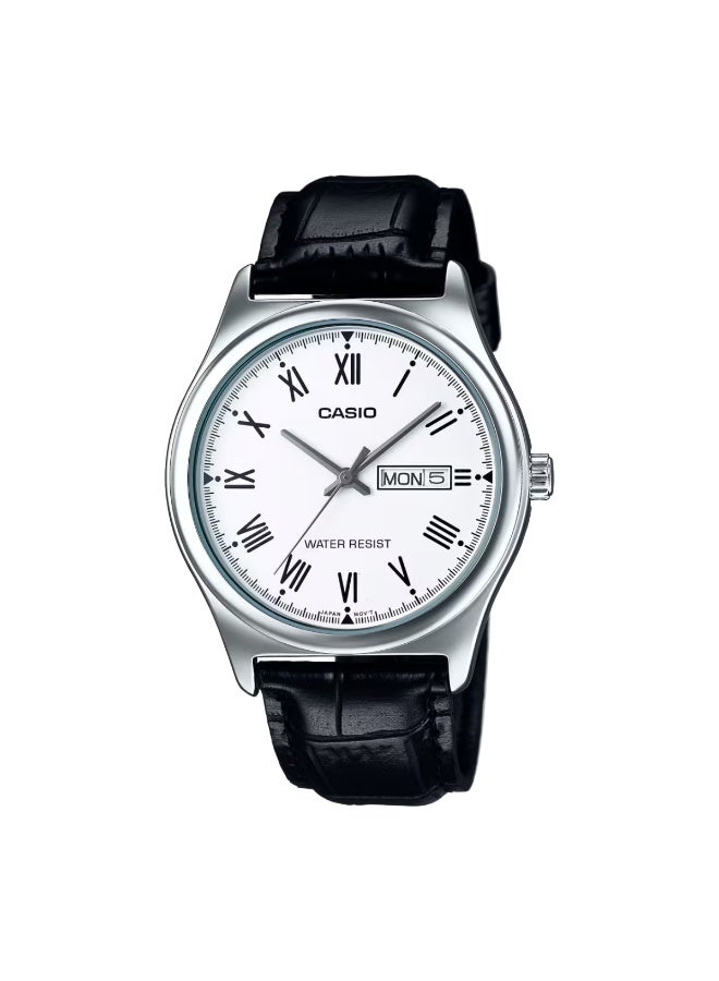 CASIO Men's Leather Analog Quartz Watch MTP-V006L-7BUDF - 38 mm - Black