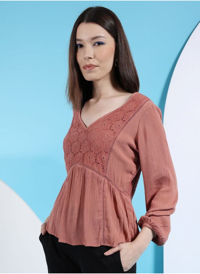 Freehand Women Fit and Flared Casual Solid Empire Waist Top  - Image 3