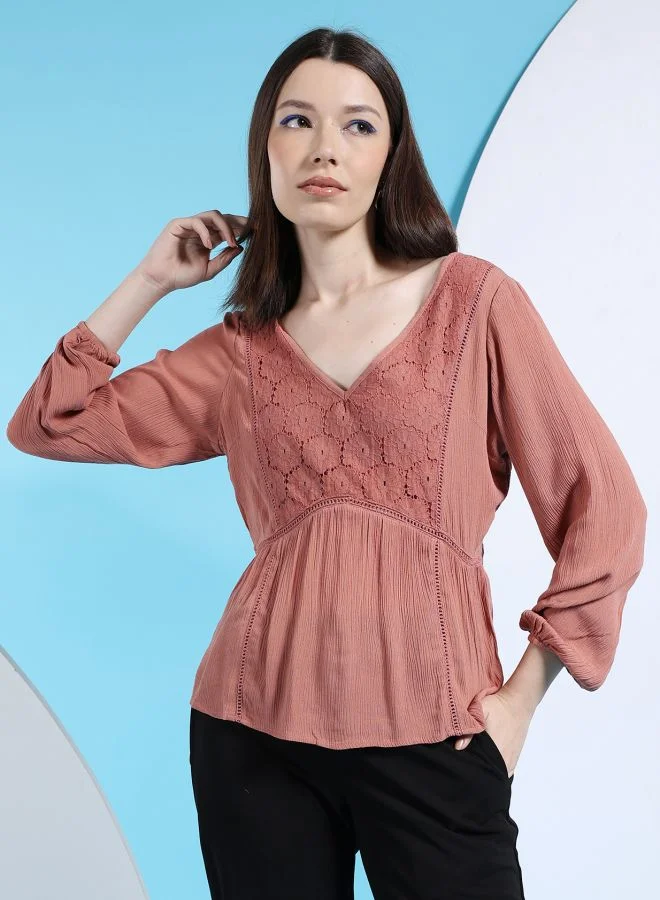 Freehand Women Fit and Flared Casual Solid Empire Waist Top