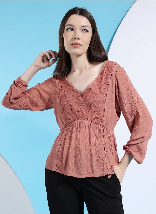 Freehand Women Fit and Flared Casual Solid Empire Waist Top  - Image 5